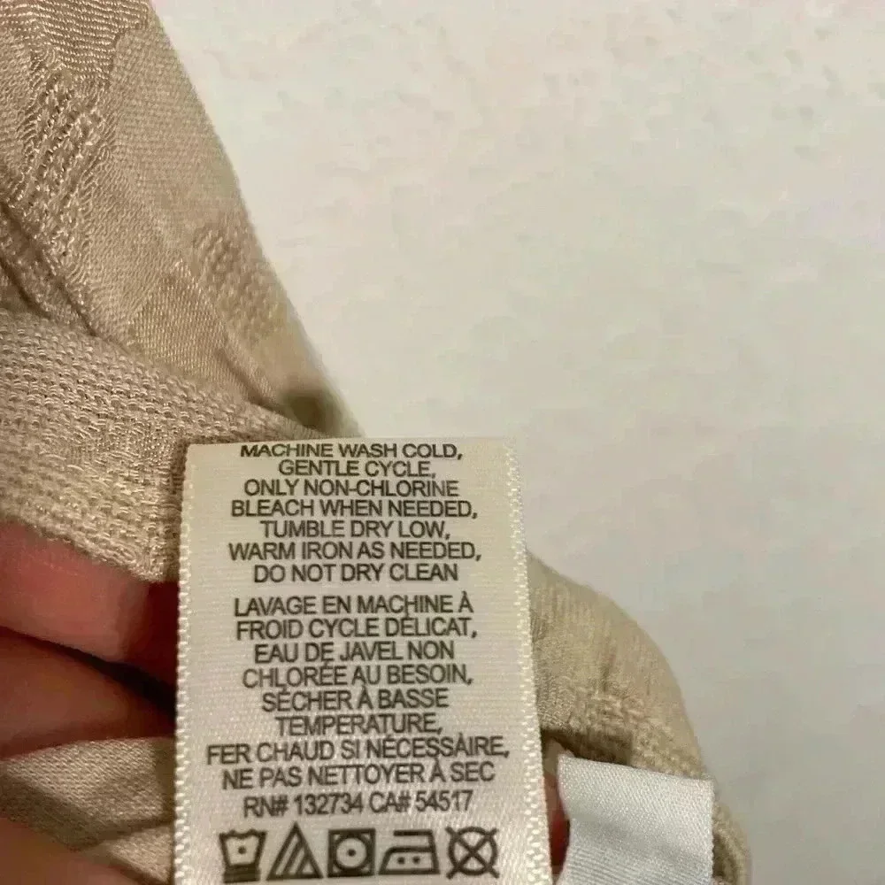 Side Stitch Blouse Jacquard Print Top Camo Ivory Tan Womens Size Small
